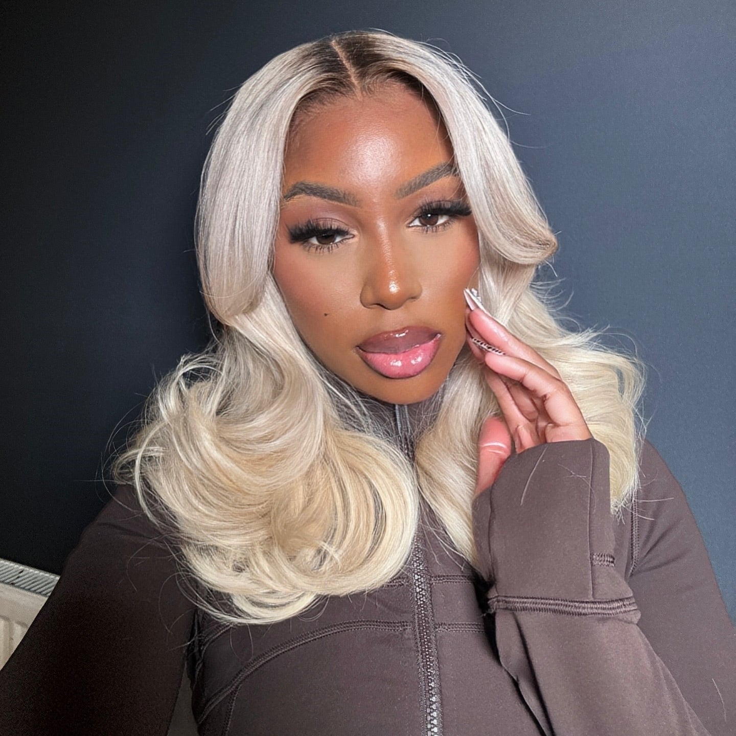 613 Blonde With Brown Root Layered Wavy Lace Wig