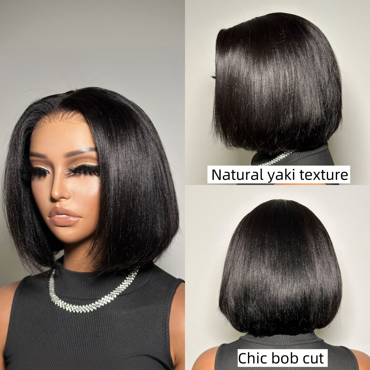 Put on & Go Yaki Straight Bob Cut Lace 5x5 Closure Wig