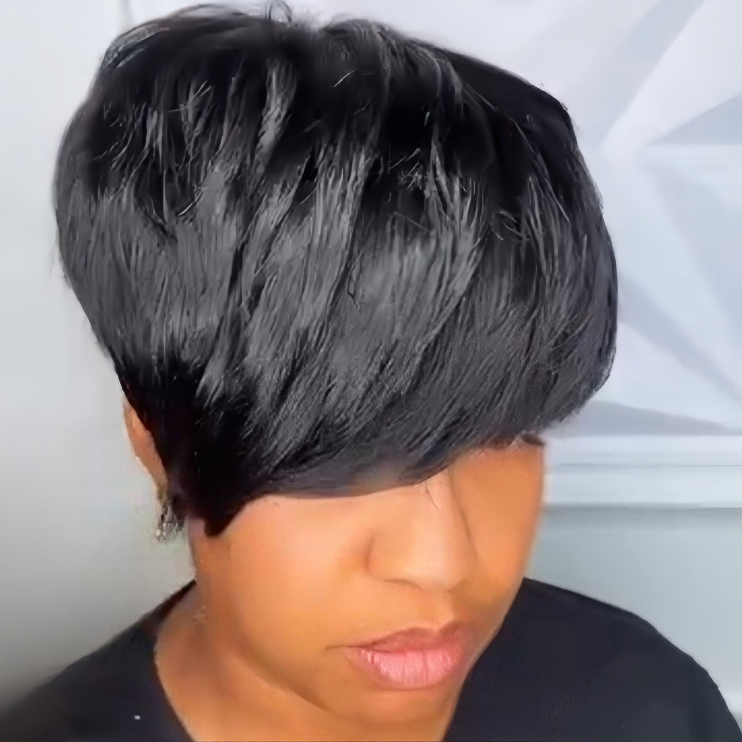 Short Pixie Cut With Long Bangs Glueless Natural Human Hair Wig