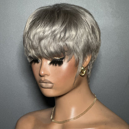 Zora Neal Natural Realistic Glueless Pixie Cut Wig with Bangs