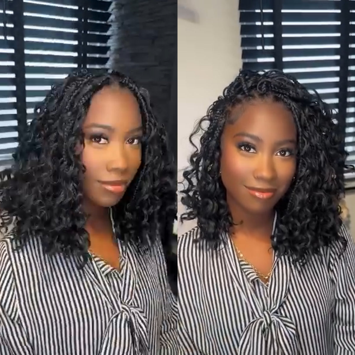 Full Lace Knotless Boho Curls Braided Invisi Drawstring Synthetic Bob Wig