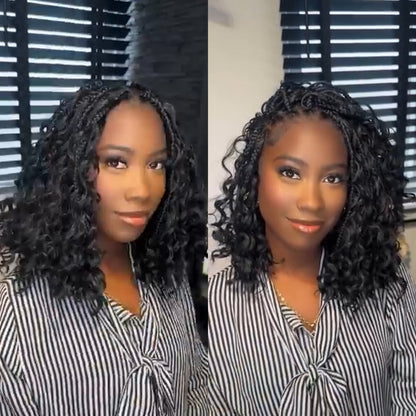 Full Lace Knotless Boho Curls Braided Invisi Drawstring Synthetic Bob Wig