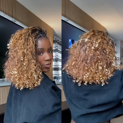 Full Lace Knotless Boho Curls Braided Blonde Highlight Invisi Drawstring Synthetic bob Wig