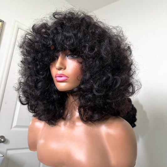 Put On & Go Voluminous Curly Bob Wig With Bangs