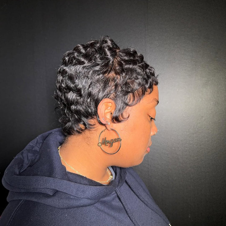 Glueless Full Lace Finger Wave Short Pixie Cut Wig