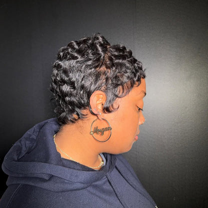Glueless Full Lace Finger Wave Short Pixie Cut Wig