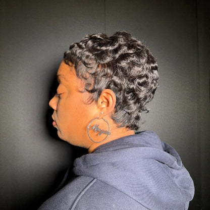 Glueless Full Lace Finger Wave Short Pixie Cut Wig