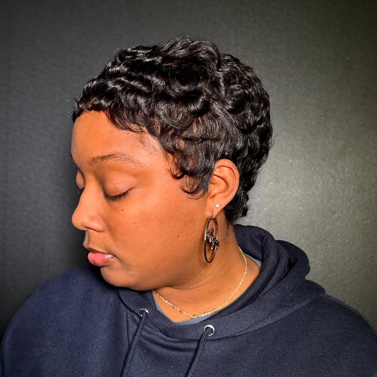 Glueless Full Lace Finger Wave Short Pixie Cut Wig