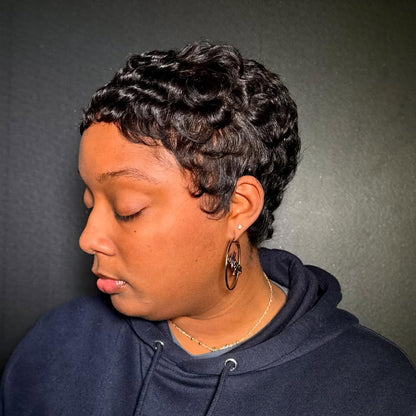 Glueless Full Lace Finger Wave Short Pixie Cut Wig
