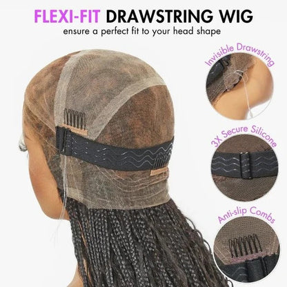 Boho Knotless Braided with Ombre Brown & Honey Blonde French Curls Invisi Drawstring Wig