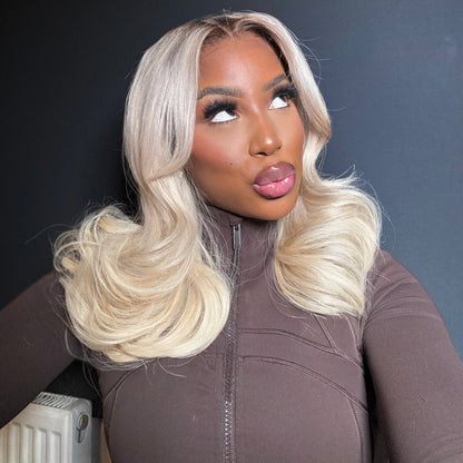 613 Blonde With Brown Root Layered Wavy Lace Wig