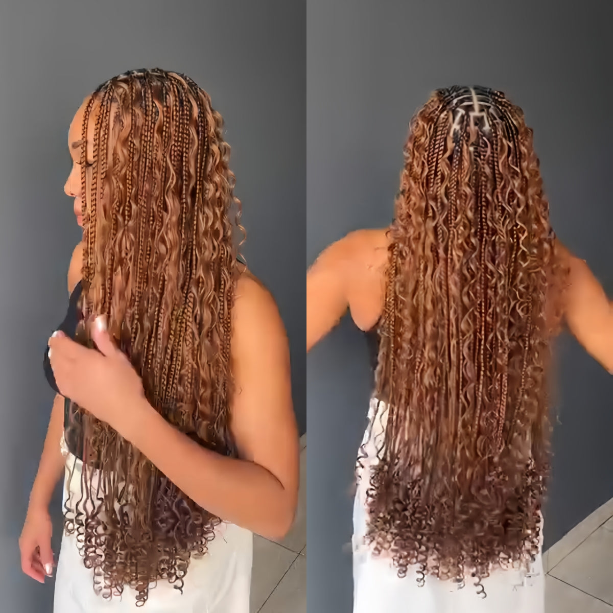 Flexi-fit Full Lace Knotless Bohemian Braided Curls Ombre Brown Invisi Drawstring Wig