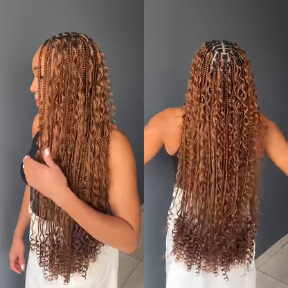 Flexi-fit Full Lace Knotless Bohemian Braided Curls Ombre Brown Invisi Drawstring Wig