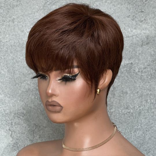 Zora Neal Natural Realistic Glueless Pixie Cut Wig with Bangs