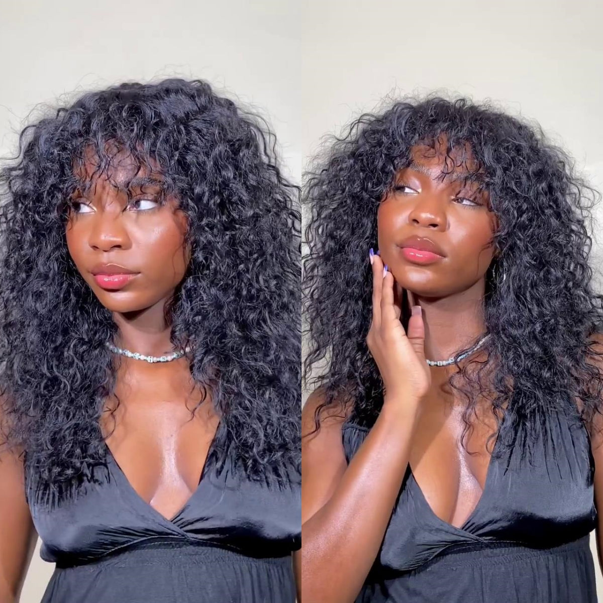 Put on & Go Loose Curly Bob Glueless Wig With Bangs