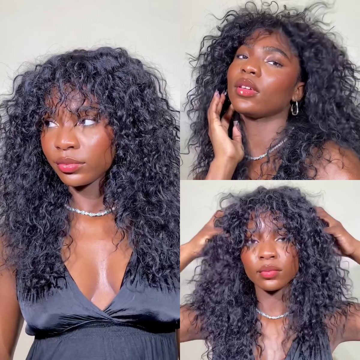 Put on & Go Loose Curly Bob Glueless Wig With Bangs