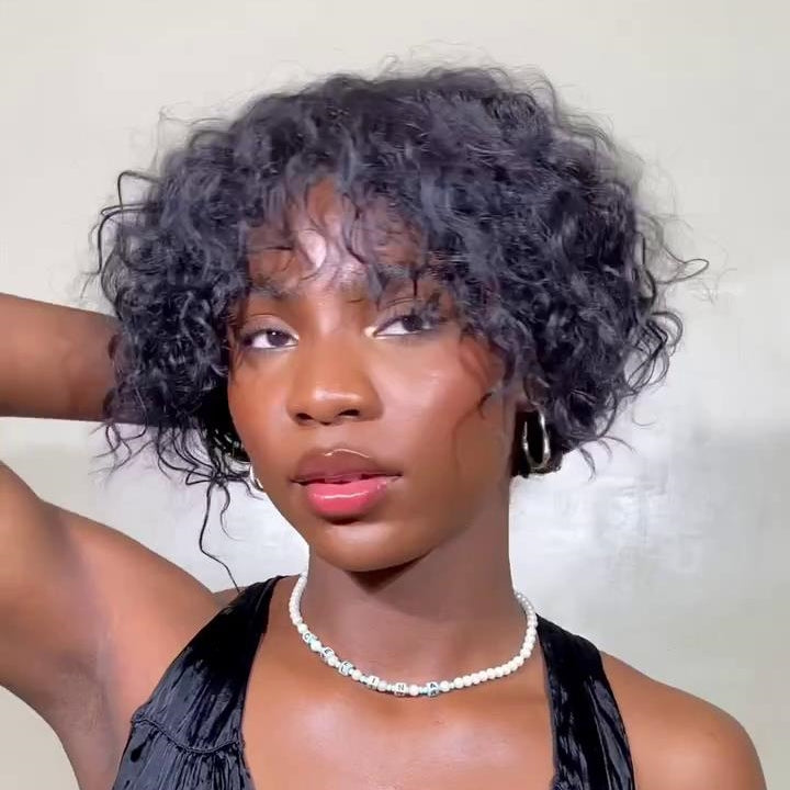 Put on & Go Loose Curly Bob Glueless Wig With Bangs