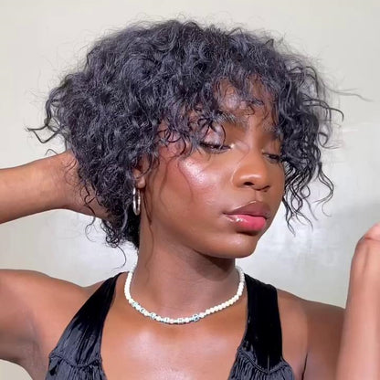 Put on & Go Loose Curly Bob Glueless Wig With Bangs