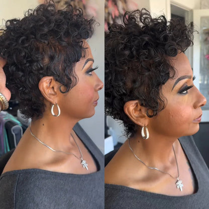 Full Lace Glueless Finger Curls Short Pixie Wig