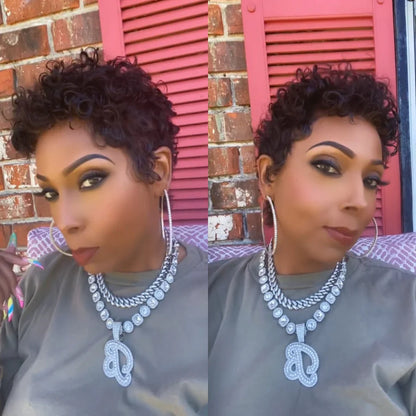 Full Lace Glueless Finger Curls Short Pixie Wig