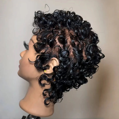 Full Lace Glueless Finger Curls Short Pixie Wig