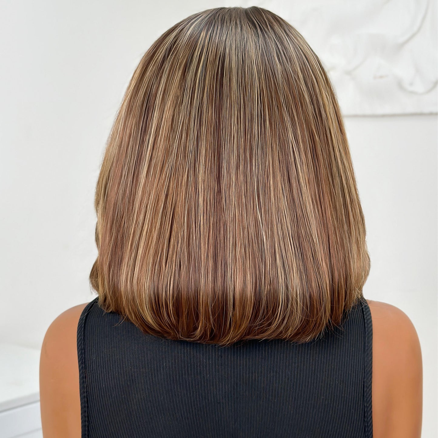 Blonde Highlight Short Layered Bob Adjustable Velcro Wig