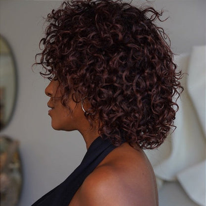 Put On & Go Red Brown/Black Fluffy Curly Bob Wig