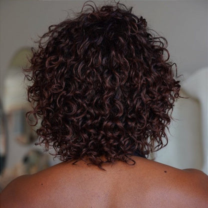 Put On & Go Red Brown/Black Fluffy Curly Bob Wig