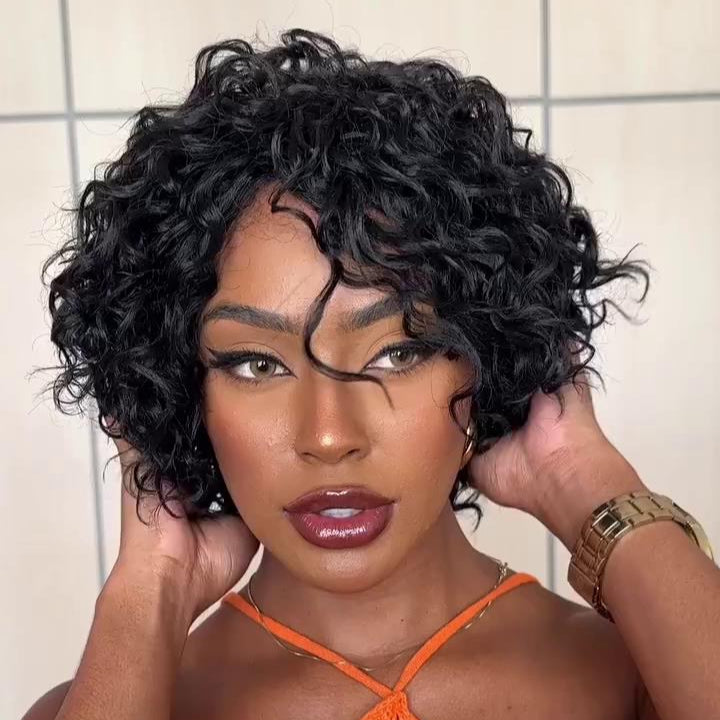 Put On & Go Red Brown/Black Fluffy Curly Bob Wig