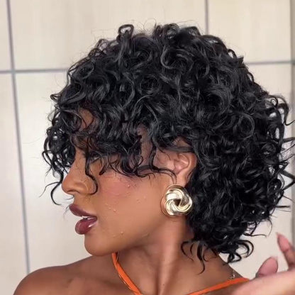 Put On & Go Red Brown/Black Fluffy Curly Bob Wig