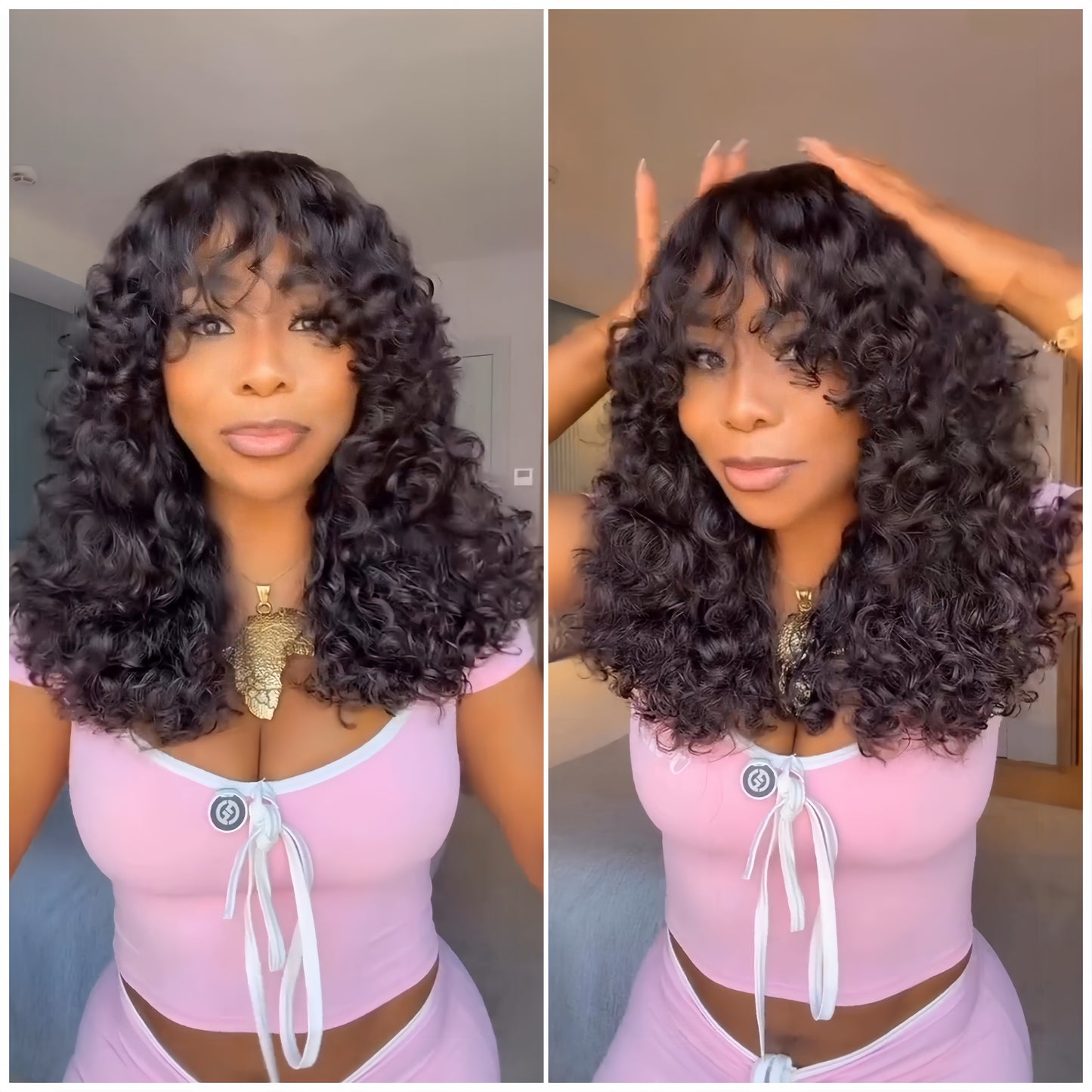 Glueless Curly Wig with Bangs 100% Human Hair Wigs