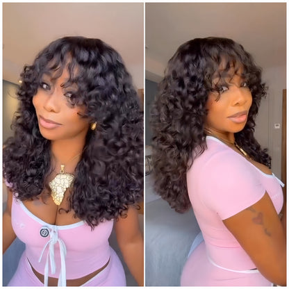 Glueless Curly Wig with Bangs 100% Human Hair Wigs