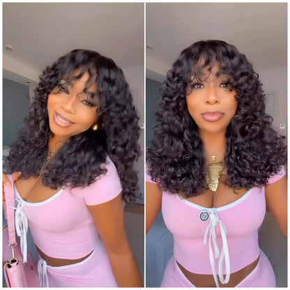 Glueless Curly Wig with Bangs 100% Human Hair Wigs