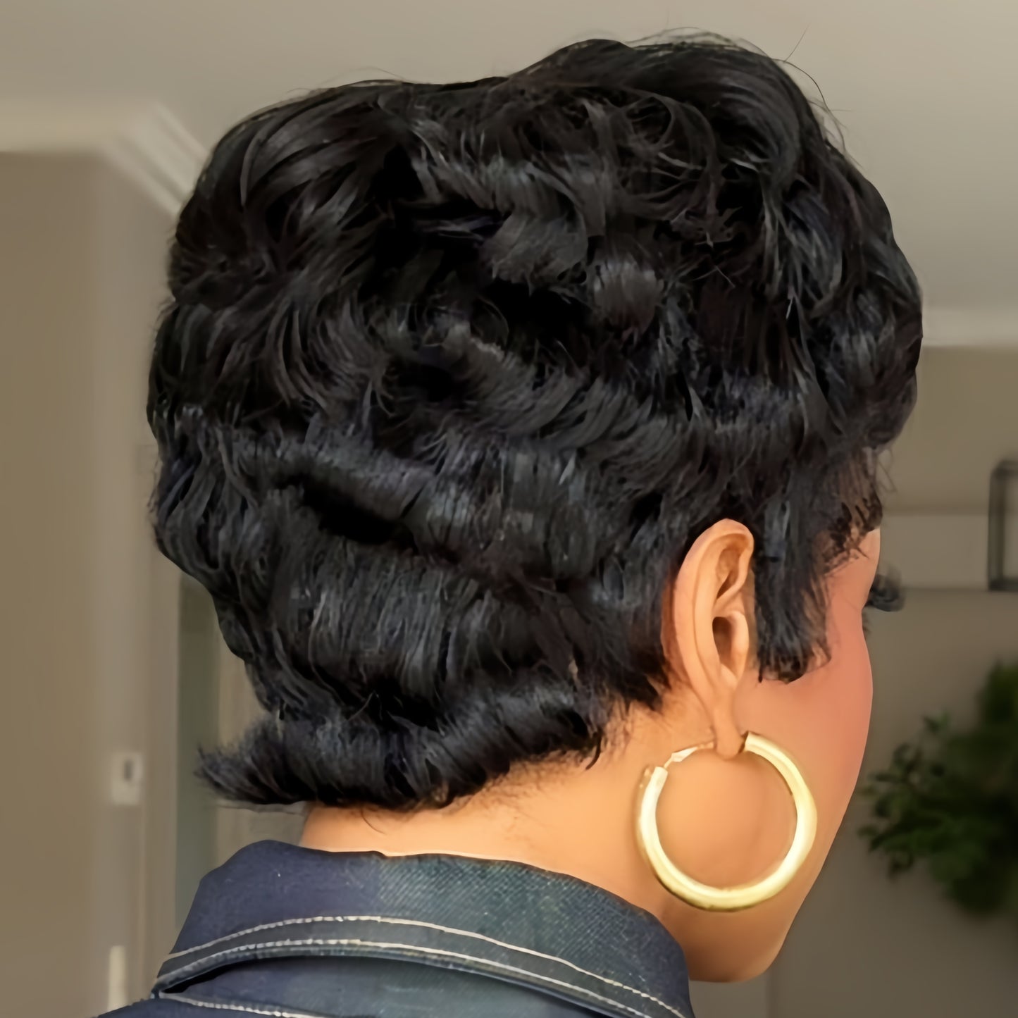 Full Lace Natural Black Short Curly Pixie Cut Wig