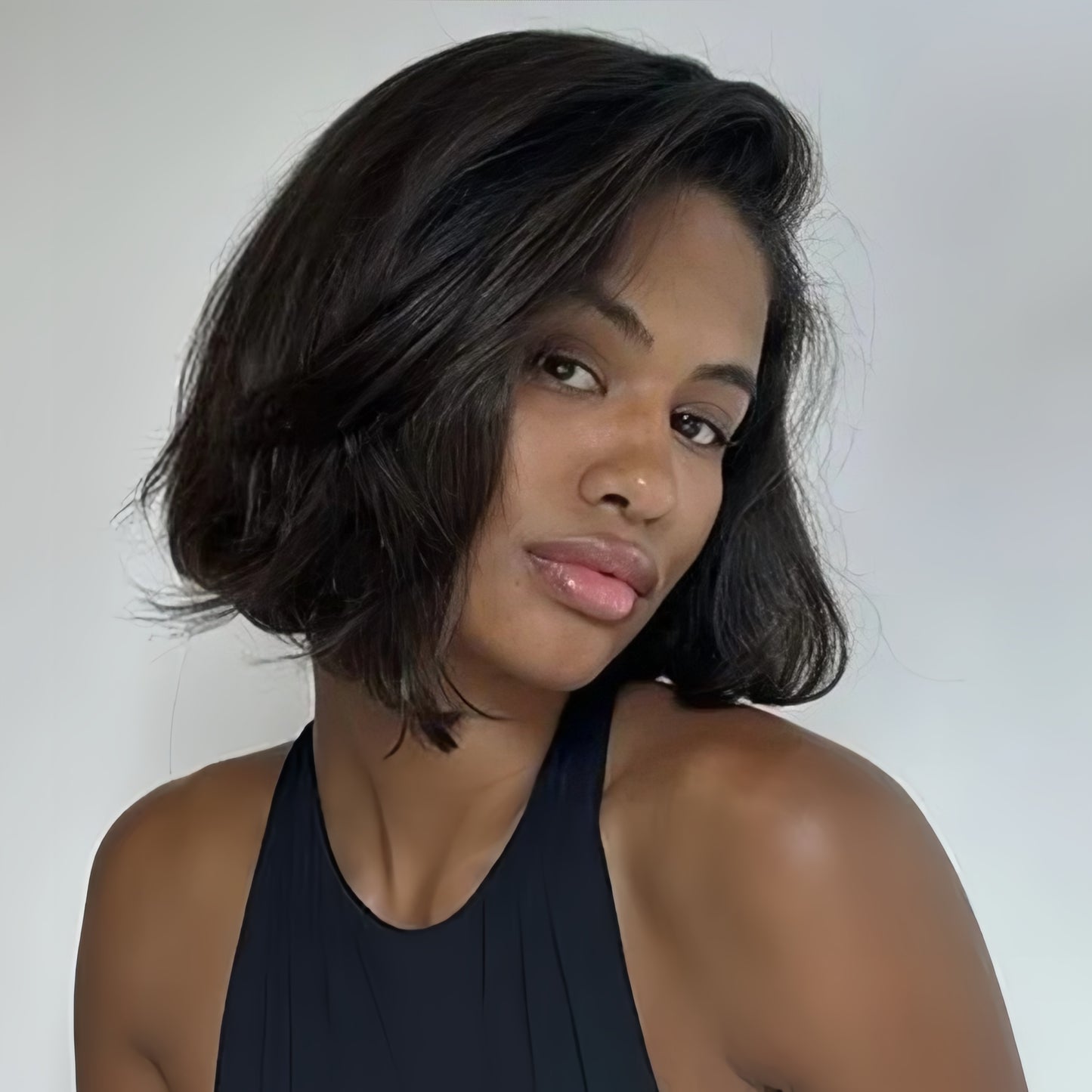 Natural Black Layered Fluffy Bob 13x4 Lace Frontal Glueless Wig
