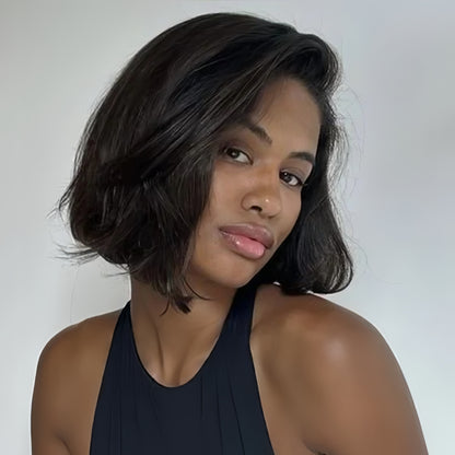 Natural Black Layered Fluffy Bob 13x4 Lace Frontal Glueless Wig