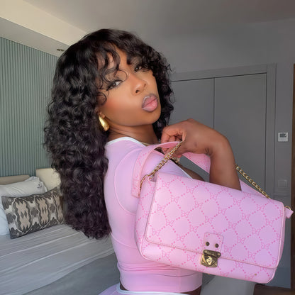 Glueless Curly Wig with Bangs 100% Human Hair Wigs