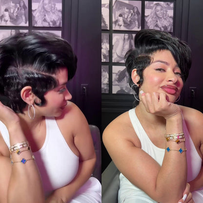 Full Lace Natural Realistic Side Parted Pixie Wig With Long Bangs