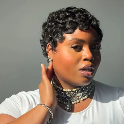 Glueless Full Lace Finger Wave Short Pixie Cut Wig
