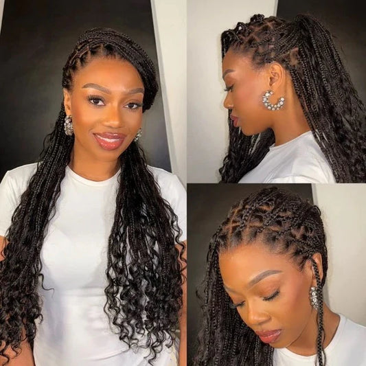 Gorgeous Full Lace Knotless Boho Curls Braided Invisi Drawstring Wig