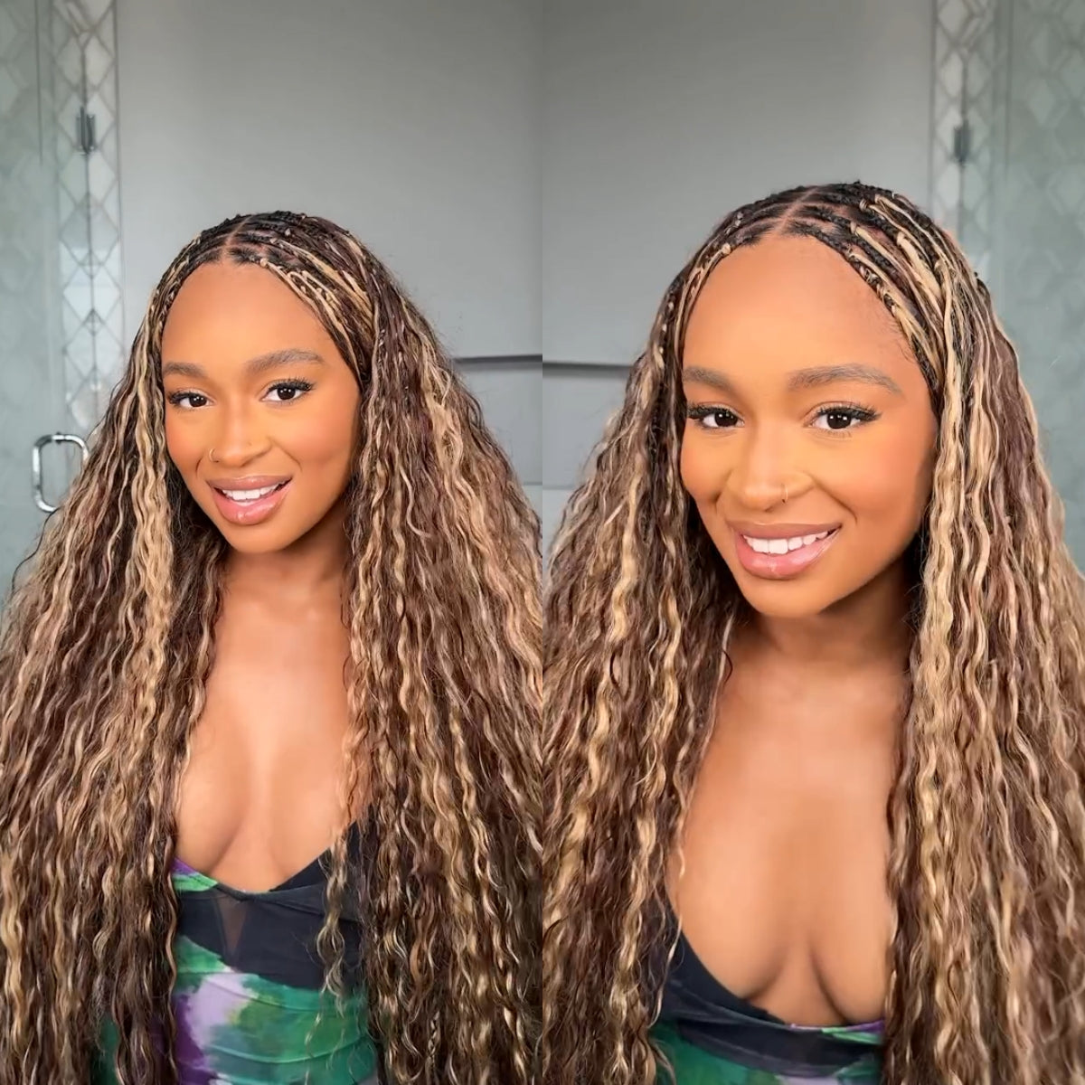 Flexi-fit Full Lace Blonde Highlight Knotless Bohemian Braided Curls Invisi Drawstring Wig