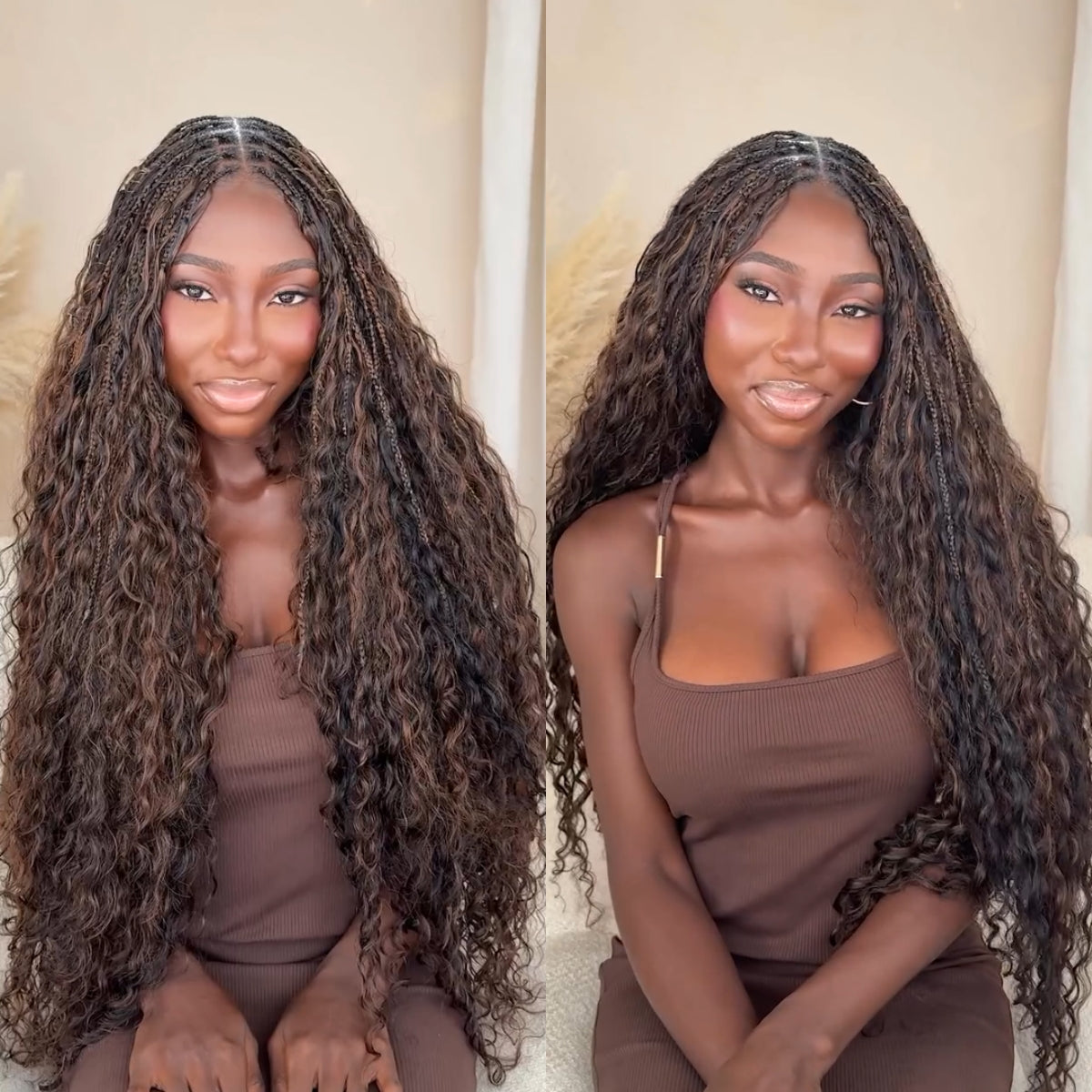 Flexi-fit Full Lace Ombre Brown Knotless Bohemian Braided Curls Invisi Drawstring Wig