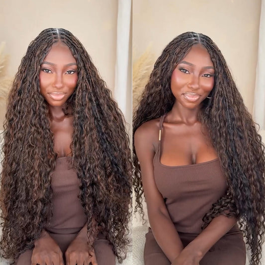 Flexi-fit Full Lace Ombre Brown Knotless Bohemian Braided Curls Invisi Drawstring Wig