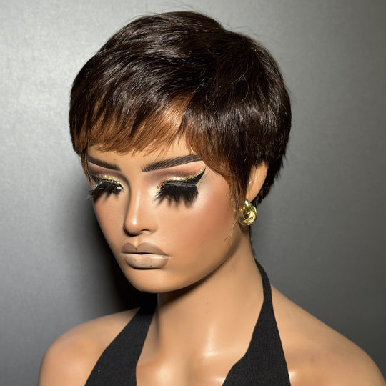 Zora Neal Natural Realistic Glueless Pixie Cut Wig with Bangs