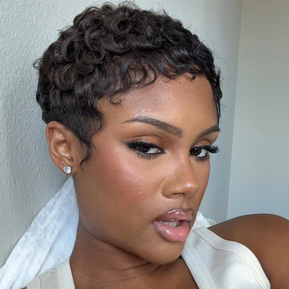 Glueless Full Lace Finger Wave Short Pixie Cut Wig