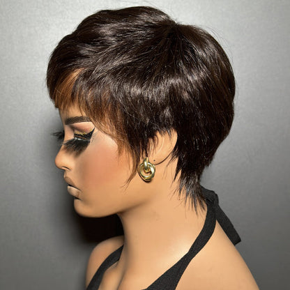 Zora Neal Natural Realistic Glueless Pixie Cut Wig with Bangs