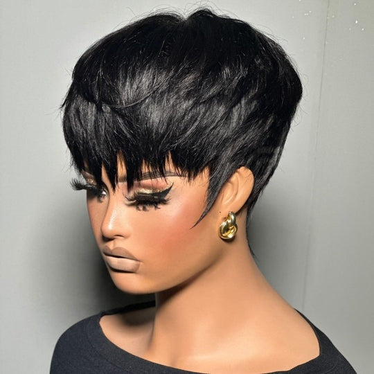 Zora Neal Natural Realistic Glueless Pixie Cut Wig with Bangs