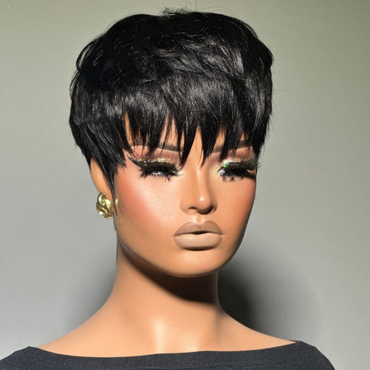 Zora Neal Natural Realistic Glueless Pixie Cut Wig with Bangs