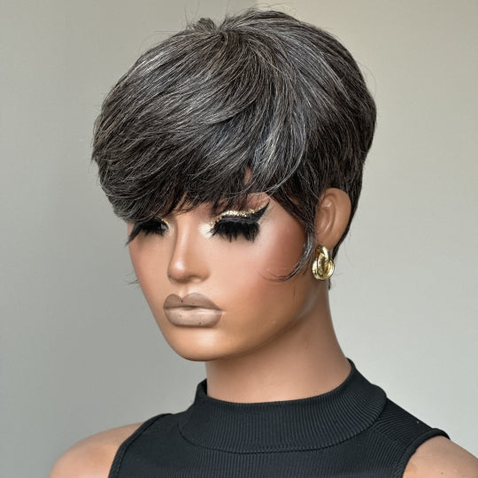 Zora Neal Natural Realistic Glueless Pixie Cut Wig with Bangs