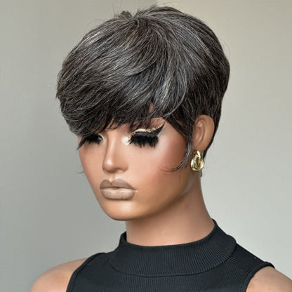 Zora Neal Natural Realistic Glueless Pixie Cut Wig with Bangs